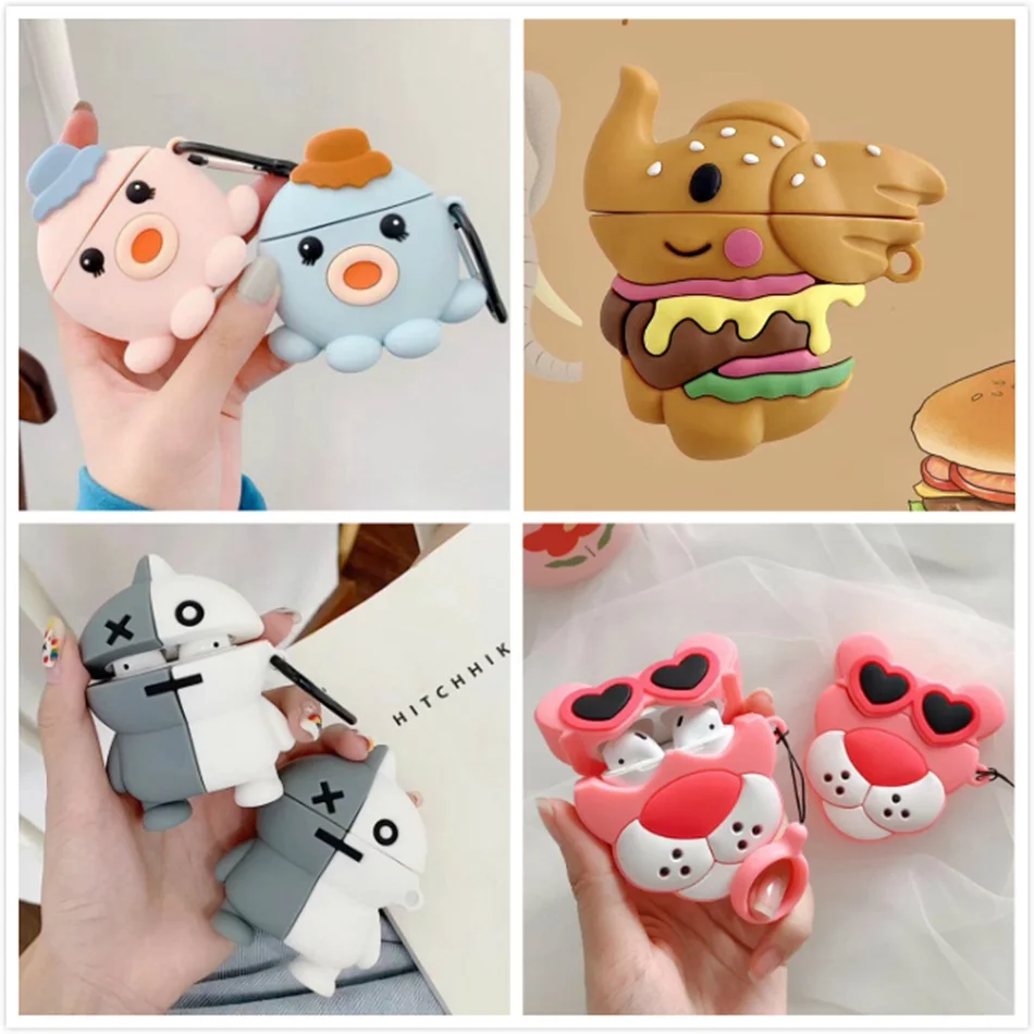 

3D Penguin Earphone Case For Airpods Case Silicone Pink Cover for Apple Air pods 2 Headphone Case Earpods Ring Strap keychain