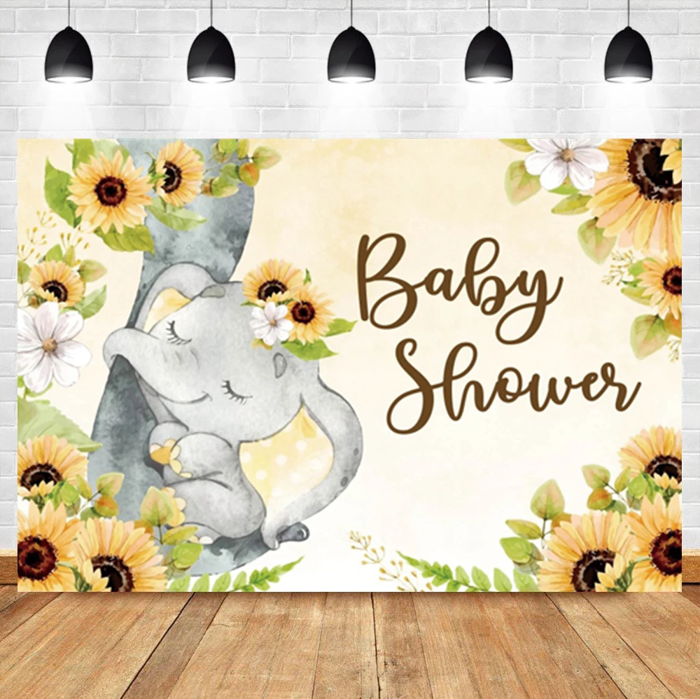 

Laeacco Baby Show Cartoon Elephant Sunflower Birthday Portrait Custom Backdrop Photographic Photo Background For Photo Studio