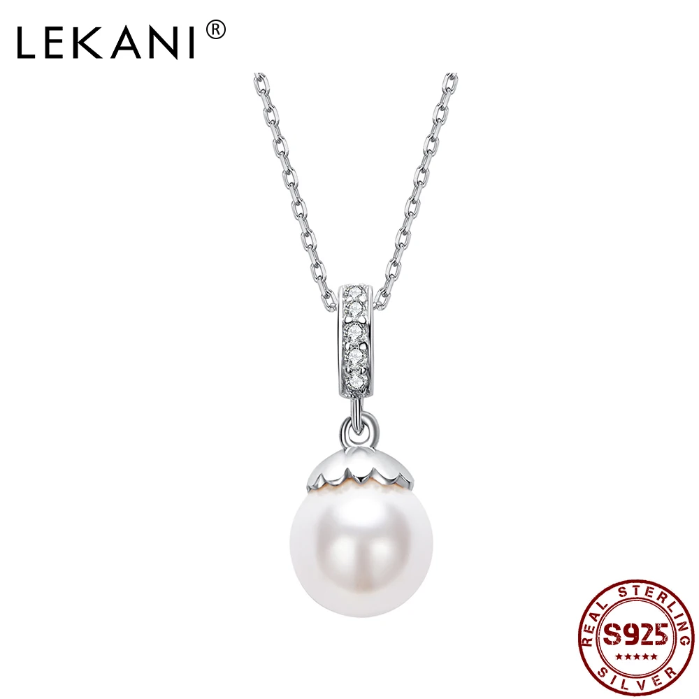 

LEKANI 925 Sterling Silver Pearl Necklaces For Women Cubic Zirconia Long Chains Pendant Necklaces Elegant Female Fine Jewelry