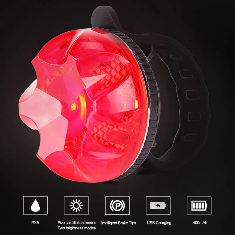 

Bicycle Light USB Rechargeable Bike Rear Tail Light LED 7Modes Warning Safety Smart Lamp