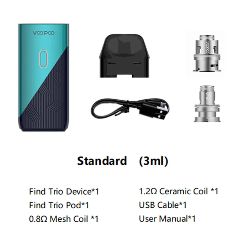 электроная сигарета VOOPOO Find S Trio Pod Комплект 1200 мАч встроенный аккумулятор 23 Вт