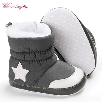 

WEIXINBUY Newborn Baby Boots Unisex Kids Winter Shoes Crib Bebe Infant Toddler Five Star Pattern Snowfield Snow Boots Booty