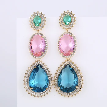 

Luxury Earring Statement Water Drop Earrings Pink/ Blue Zirconia Rhinestone Earrings For Women Party Wedding Engagement Gifts