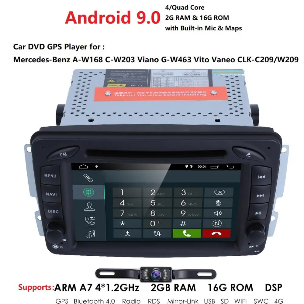 Best Quad Core Android 9.0 Car DVD GPS Player For Mercedes Benz W203 W209 W203 C209 W693 W463 Viano Vito Mirror-link Radio WIFI BT 1