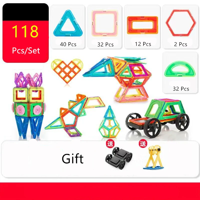 

118 Pcs Medium Magnetic Designer Construction Set Model & Building Toy Plastic Magnetic Blocks Educational Toys For Kids Gift