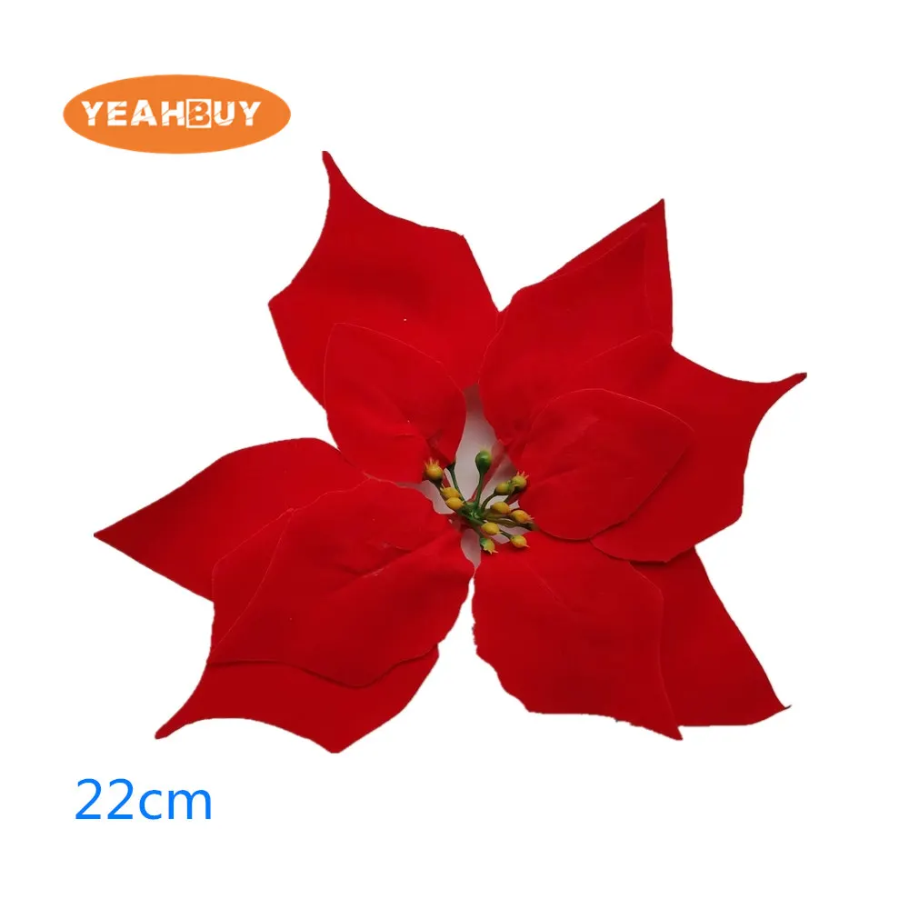 22CM red 30 шт. Рождественский цветок высокого качества рождественские цветы декоративные искусственные цветок пуансеттии золотые серебряные елки украшения - Цвет: 22CM red