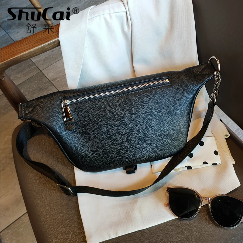 New genuine leather chest bag fashion trend small bag multi-function bag 2022 new shoulder bag small wallet black crossbody bag