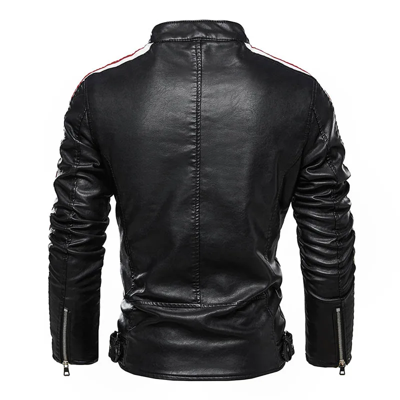 KIOVNO Men Winter Pu Leather Jackets Coats Stand Collar Fleece Lined Motorcycle Faux Leather Jackets Outwear For Male  (7)