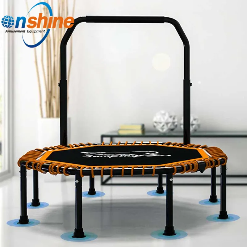 48" Silent Mini Trampoline with Adjustable Handle Bar Fitness Trampoline Bungee with Safety Handle House Trampoline