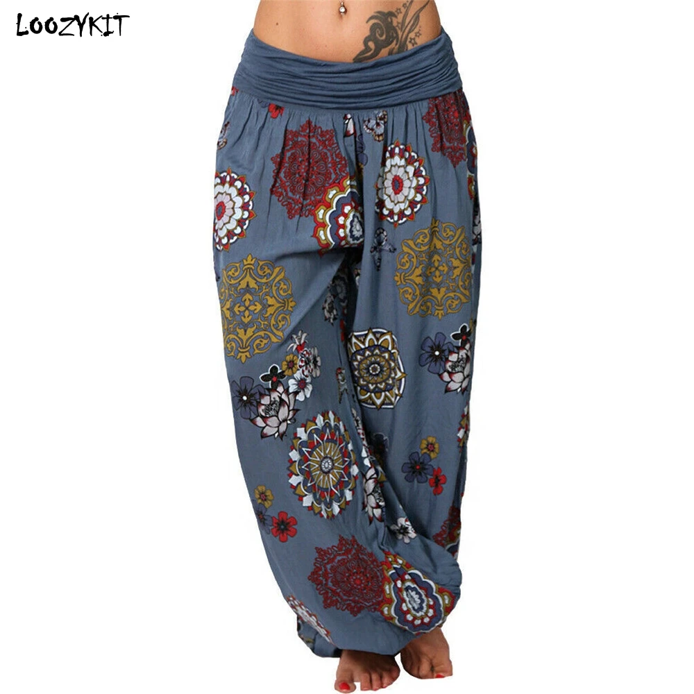 Loozykit Femmes Boheme Ample Yoga Voyage Salon Festival Plage Pantalon Femme Printemps Automne Imprime Fleuri Pantalon Pantalons De Survetement Aliexpress
