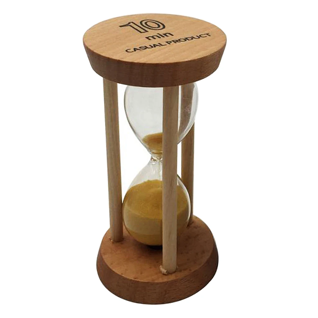 10 Minutes Wood Frame Sand Timer with Yellow Sand Hourglass for Training