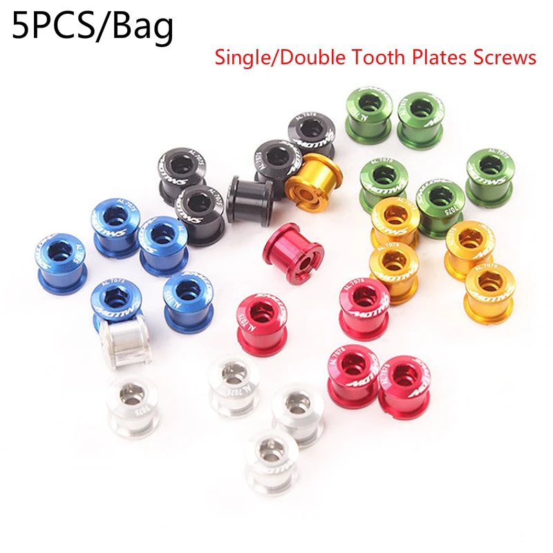 5Pcs MTB Bicycle Dental Plate Cover Crank Screw Aluminum Alloy Single/Double Tooth Nails Chainwheel Bolts Screws |