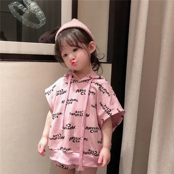 

2PCS WLG Boys Girls Outfits Kids Summer Letter Printed White Black Pink Shirt and Short Set Baby Fashion Clothes