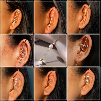 

Luxury Hook Earring Crystal Geometry Long Earrings for Women Ear Climber Ear Wrap Crawler Statement Boho Fashion Cuff Earrings