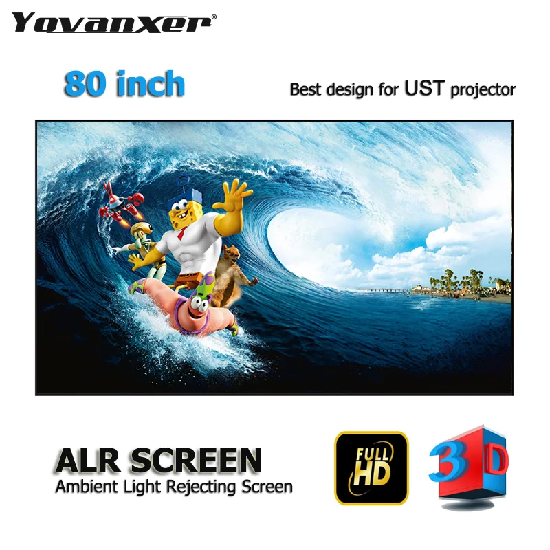 80" Ambient Light Rejecting ALR Projection Screens Ultra-thin border Frame Specialize for Kinds of Laser UST projectors