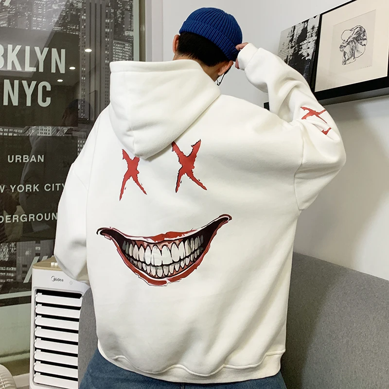 

Hoodie Men Streetwear Fleece Sweatshirts Hip Hop Cotton Halloween Pullover Hoddies Joker Printed Japanese Harajuku Hoody For Man