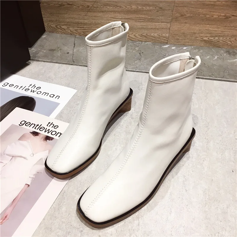 

Chunky Heel Women's Short Boot Rubber Boots Lace Up Shoes Bootee Woman 2019 Low Heels booties Round Toe Booties Ladies Mid-Calf