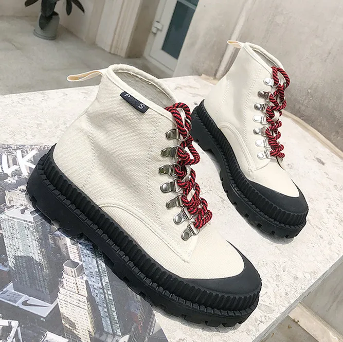 beige AIYUQI; Новинка года; ботинки в байкерском стиле; Ботинки martin; женские военные ботинки в британском стиле; сезон осень; женские парусиновые ботинки в Корейском стиле - Цвет: beige