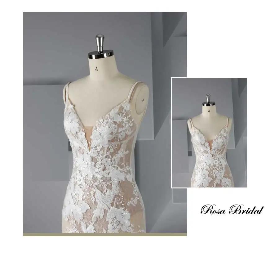 Rosabridal mermaid wedding dress Modern style V-neckline backless bridal gown
