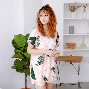 

Pajamas Set Ladies Summer Short-sleeved Shorts Cotton Home Clothes Casual Plus Size Girls Plus Size Pajamas Female Pajama Shorts