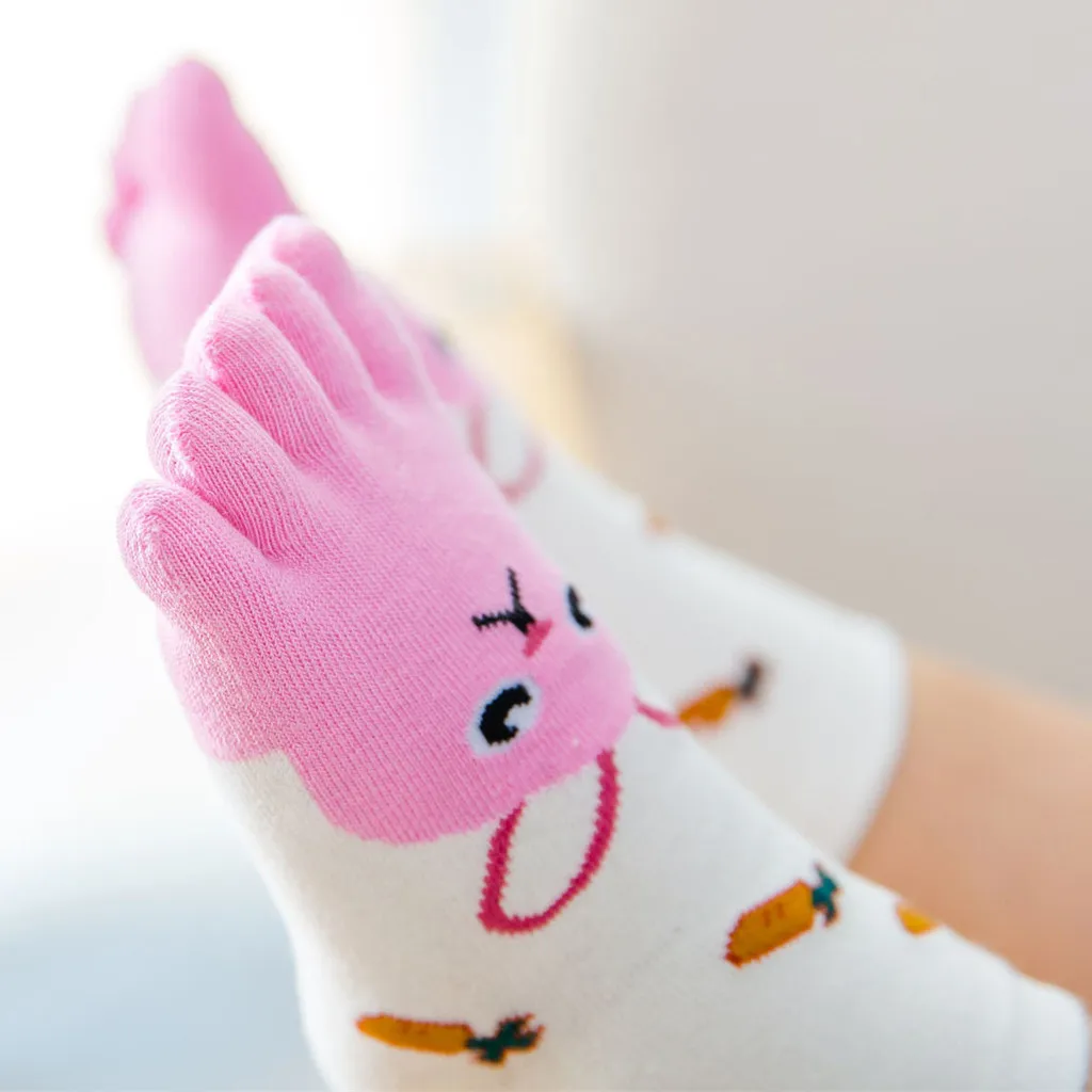Хлопковые носки детские носки с принтом для маленьких девочек дети девочки мальчик мультфильм животных пять пальцев Нескользящие хлопковые носки W916