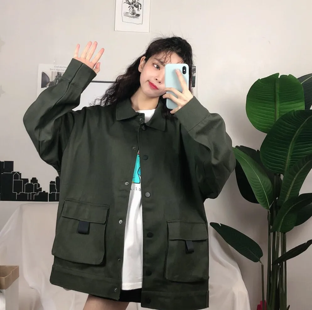 

Photo Shoot 2019 Spring New Style WOMEN'S Dress BF Style Solid Color Loose-Fit Versatile Tooling Jacket Mid-length Long-sleeved