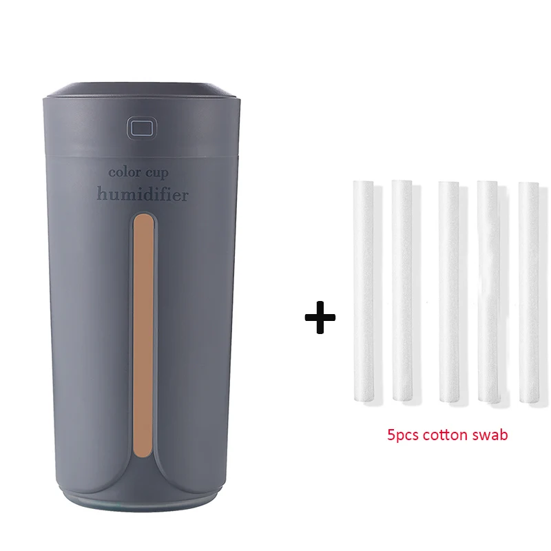Grey and 5 filters 230 мл увлажнитель воздуха, USB очиститель воздуха, освежитель воздуха, светодиодный Ароматерапевтический диффузор, распылитель для дома, авто, мини-увлажнители воздуха для автомобиля - Цвет: Grey and 5 filters