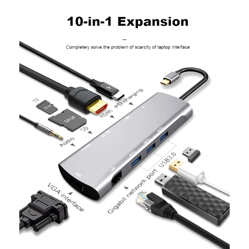 10 в 1 type C к HDMI многофункциональная док-станция для MacBook usb-хаб PD Быстрая зарядка