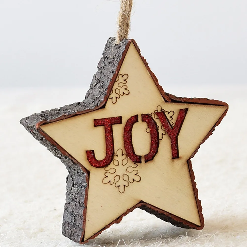 JOY 12X3.5CM 1 шт. мини забавная Рождественская елка висячие украшения пятиконечная звезда рождественская подвеска круглой формы деревянный кулон домашний декор - Цвет: JOY 12X3.5CM