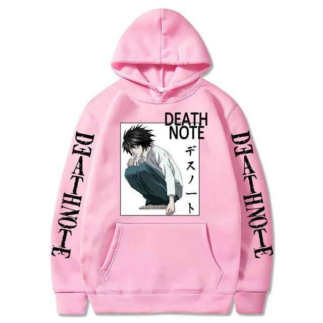 Oversized Men's Hoodie Death Note Anime Harajuku Top Funny Anime Print Unisex Cosplay Cool Sweatshirt Black Clothes Hip Hop Top Pink4
