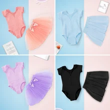 

Girls Ballet Leotard Tulle Skirts Short Sleeve Dance Leotards 2 Pieces Dance Suits Ballet Costumes Kids Chird Ballet Bodysuits