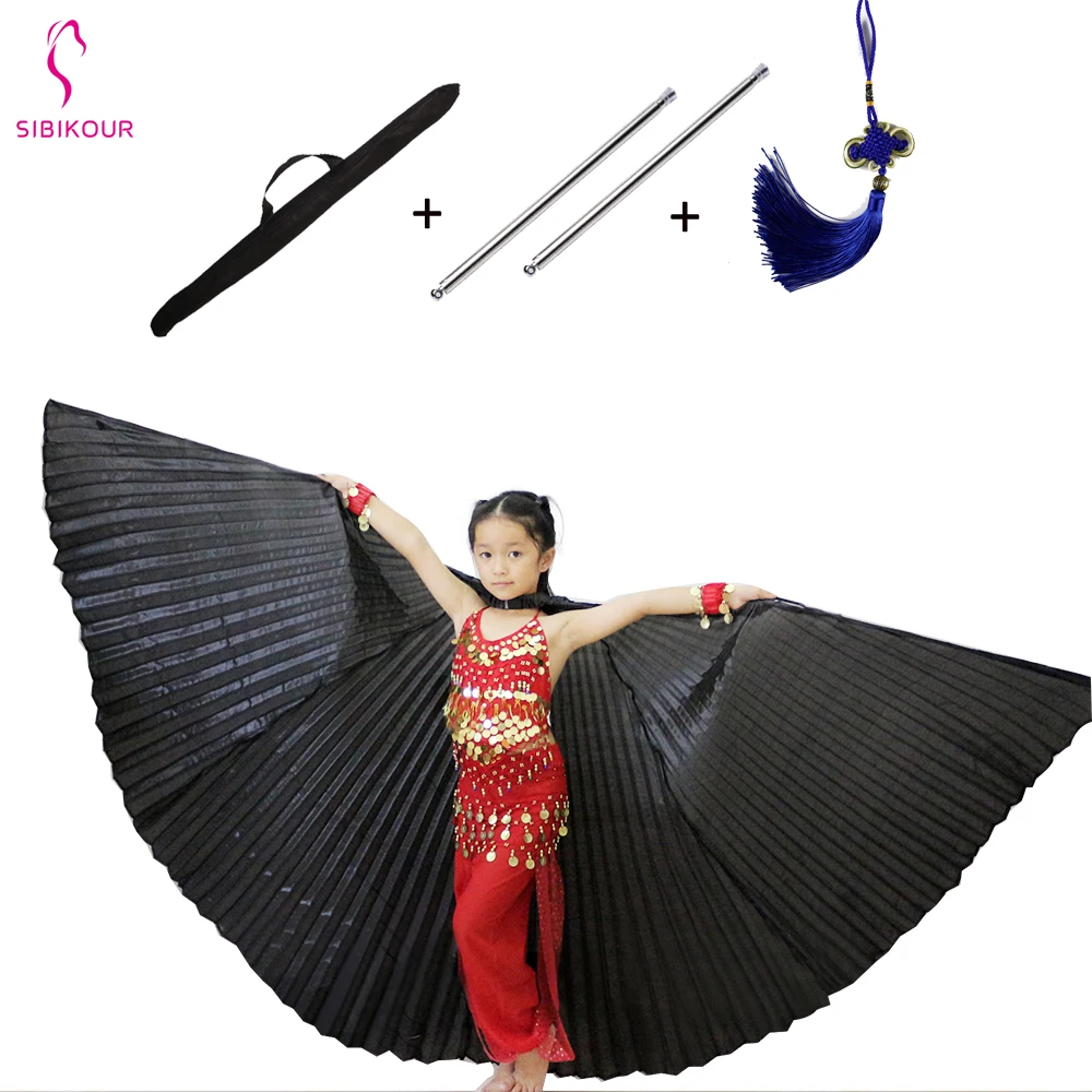 11 цветов крылья для танца живота Isis Крылья Болливуд Восточный Египет египетские крылья костюм с палочками сумка для детей взрослых - Цвет: Black