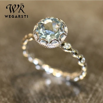 

WEGARSTI Genuine Blue Topaz Ring 925 Sterling Silver Rings For Women Halo Engagement Ring Gemstones Fine Jewelry Wholesale