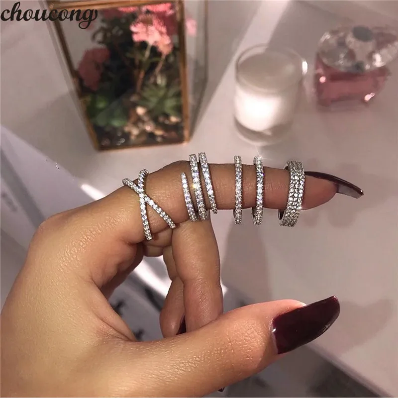 

choucong Handmade Statement Ring 925 sterling Silver Pave AAAAA cz Cross Party Wedding Band Rings For Women Bridal Jewelry Gift