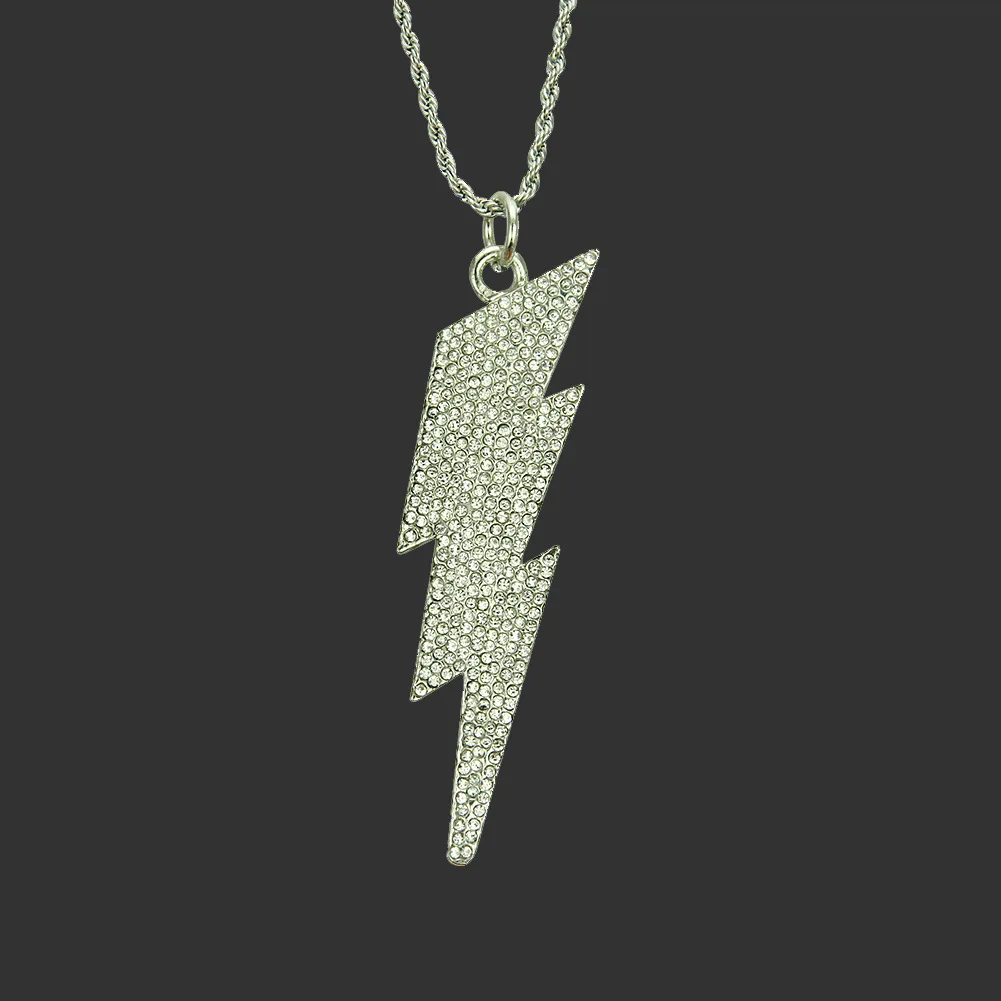 

Europe And America Popular Ornament Hiphop Diamond Set Lightning Firebolt Pendant Necklace Men Cool Pendant