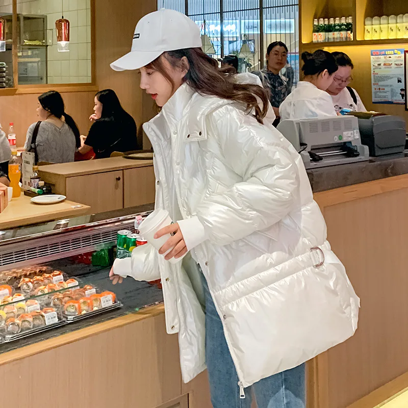 

Ozhouzhan 2019 Autumn And Winter New Style Hooded down Jacket Women's Bright Surface Fashion Casual Mid-length Cotton Coat Fashi