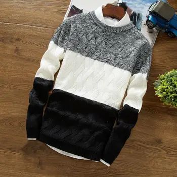 

Men Autumn O Neck Long Sleeve Color Block Patchwork Slim Knitted Pullover Sweater Fashion Pullover Winter Casual Pullover