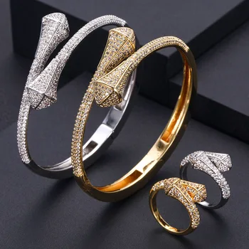

janekelly Luxury 2PCS Dubai Bangle Ring Set Fashion Jewelry Sets For Women Wedding Engagement brincos para as mulheres 2020