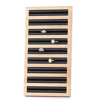 

Rectangle Ring Display Tray Bamboo PU Leather Jewelry Display Tray Ring Display Holder