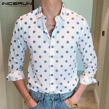 INCERUN/Осенняя Модная рубашка в горошек для мужчин; Повседневная хлопковая рубашка с длинными рукавами и пуговицами в уличном стиле; мужские брендовые деловые рубашки; Chemise