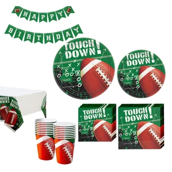 

Rugby Party Disposable Tableware Set, 16 Guest-Plates, Paper Cup, Paper Towel, Tablecloth, Flag, Rugby Themed Parties for Kids,