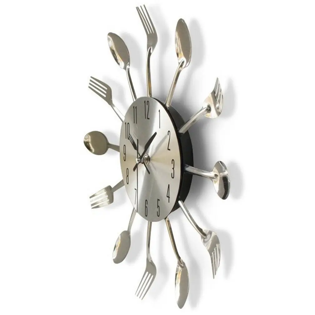 Stainless Steel Knife Fork Spoon Kitchen Restaurant Wall Clock Home Decoration Wall Clocks Multifunctional Tools