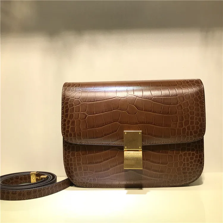 

Quality Tofu Crocodile Grain Box Small Square Baotou Layer Cowhide Genuine Leather Female Single Shoulder Bag