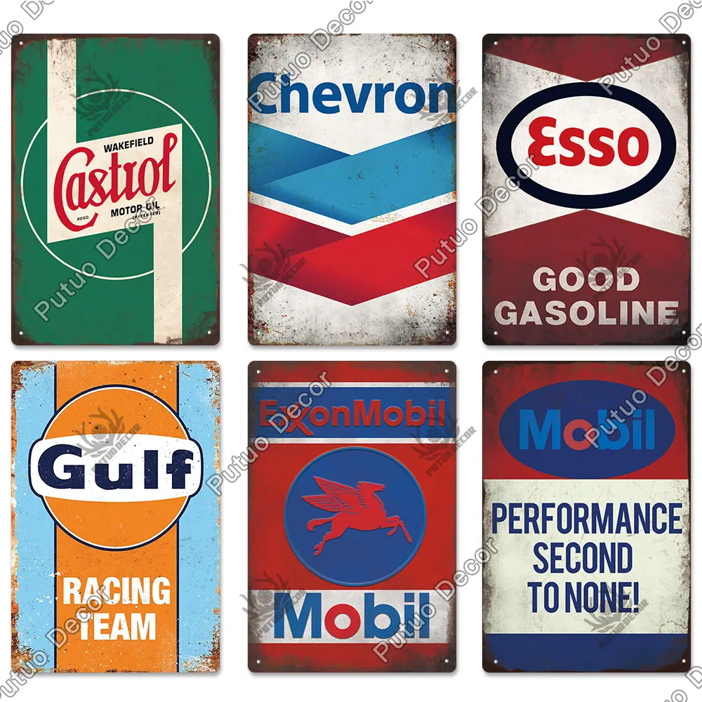 Metal Signs Putuo Decor Gas Oil Garage Vintage Tin Retro Garage Decor Bar Pub Gas Station Decorative Iron Plates