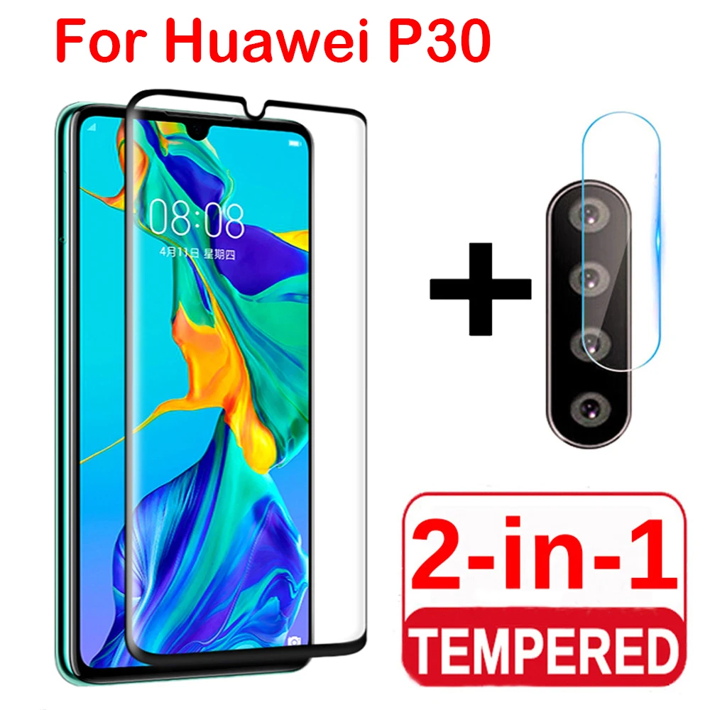 Protector de pantalla 2 en 1 para Huawei P30 lite Pro, cristal templado para lente de cámara trasera