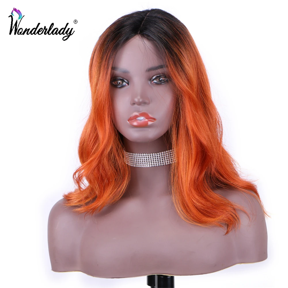WonderLady черный Оранжевый Ombre кружевной передний парик синтетические короткие