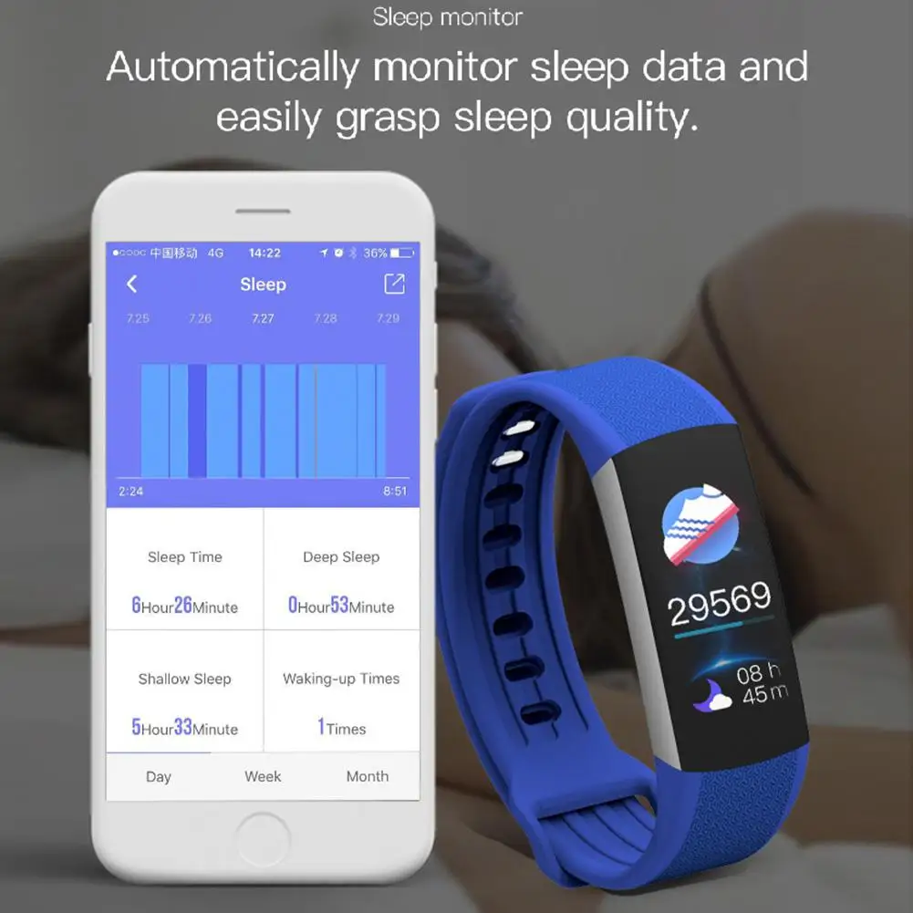 

ALLOYSEED B6A 0.96" Color Screen Smart Watch Bracelet Heart Rate Blood Pressure Blood Oxygen Monitor Wristband Fitness Tracker