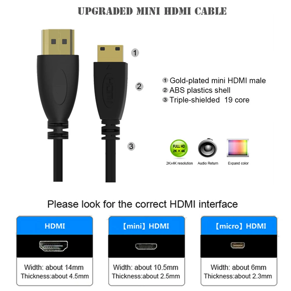 Черный прочный кабель адаптер Plug And Play планшет HDTV камера портативный позолоченный гибкий HDMI к Mini HDMI высокоскоростной пружинный
