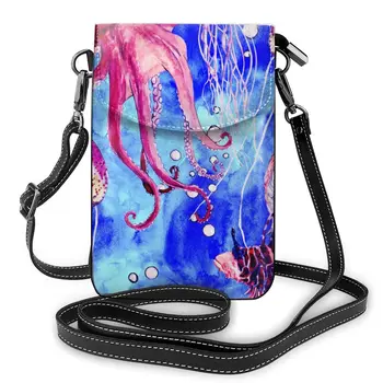 

Red Octopus Lionfish Jellyfish Cell Phone Purse Smartphone Wallet Leather Shoulder Strap Handbag Women Bag