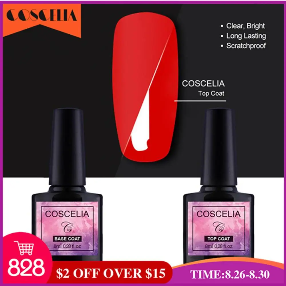 

Top And Base Coat Primer 2pcs/Set Long Lasting 8ml Soak Off LED UV Top Base Coat Gel Salon Use No Wipe Top Base Nail Gel Polish